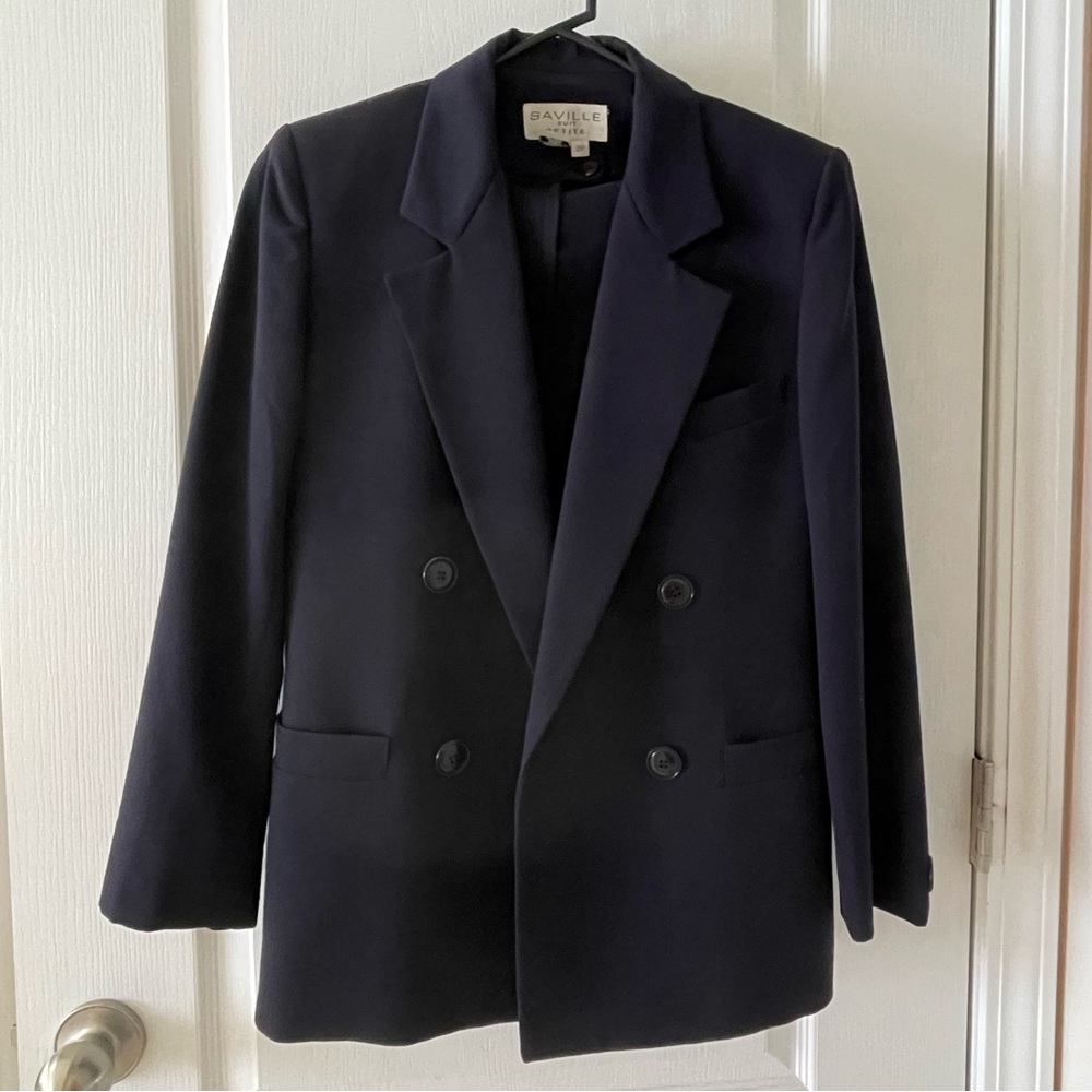 Saville Row Navy Wool Suit Jacket & Skirt